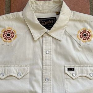 Howler Brothers Tan Floral Embroidered Shirt